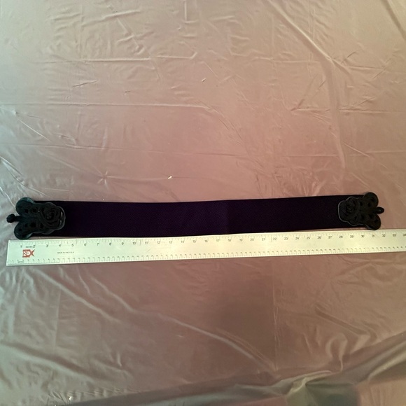 Vintage Black 3” Wide Belt with Ornate Buckle and Stretch Back - Picture 6 of 7